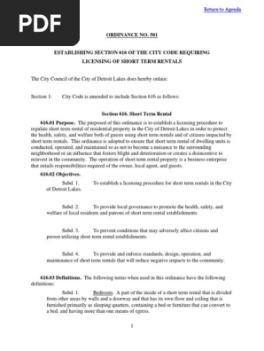 Detroit Lakes Short-Term Rental Ordinance, Nov. 2022