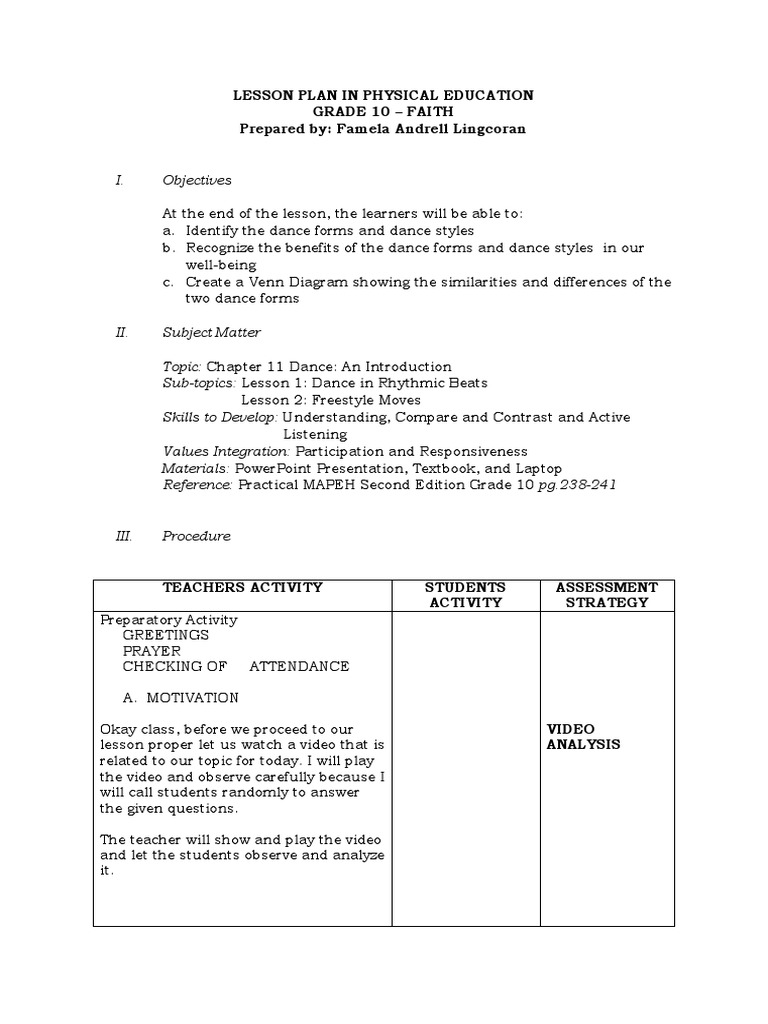 Grade 10 Hip-Hop Dance Lesson Plan | PDF | Hip Hop Music | Dances