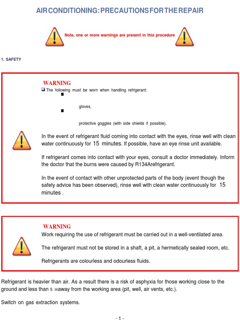 Air Conditioning Precautions For The Repair1 PDF Leak Pipe (Fluid