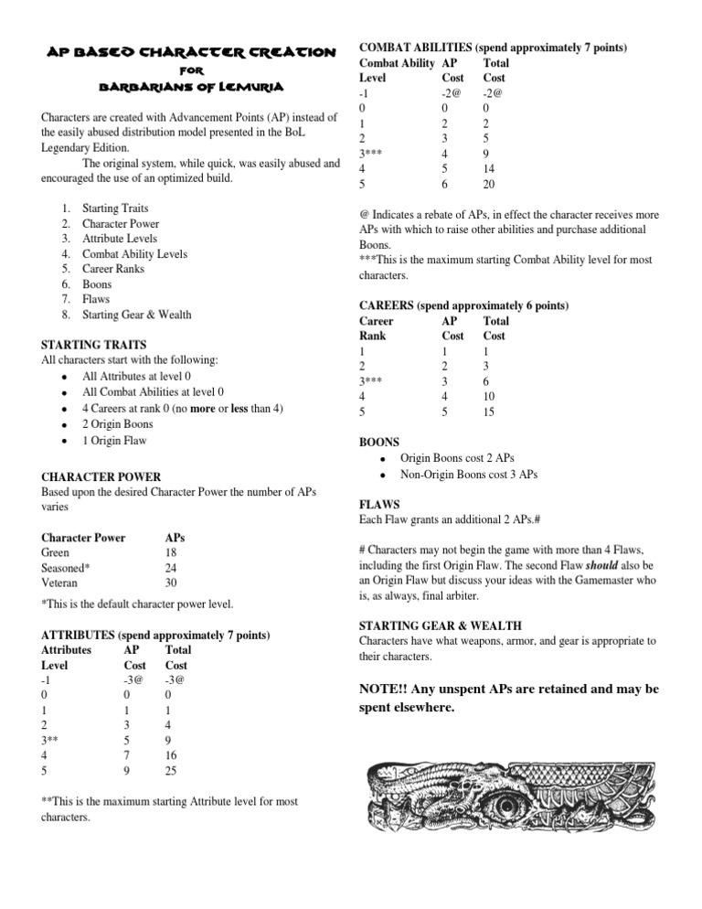 AP Based Character Creation | PDF