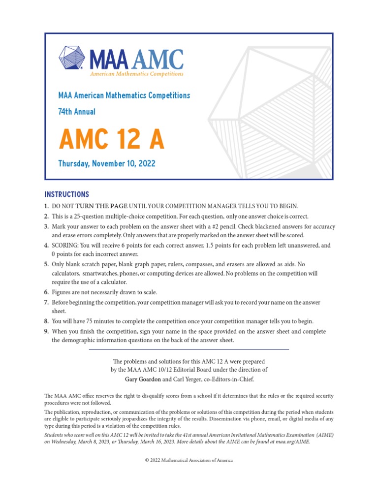 Amc 12a 2022 PDF Numbers Mathematics
