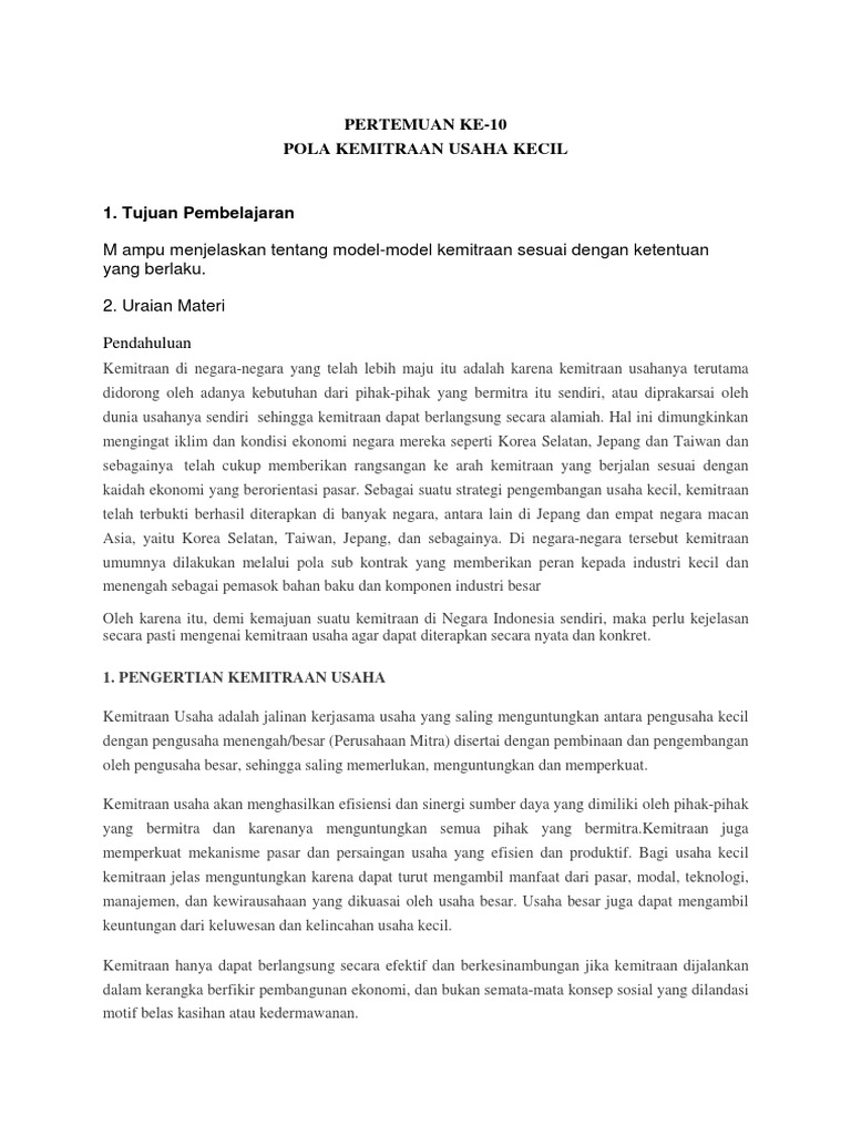 Pola Kemitraan Usaha Kecil dan Menengah | PDF