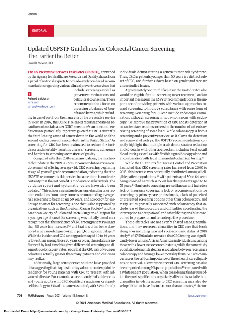 updated uspstf guidelines for colorectal cancer screening the earlier