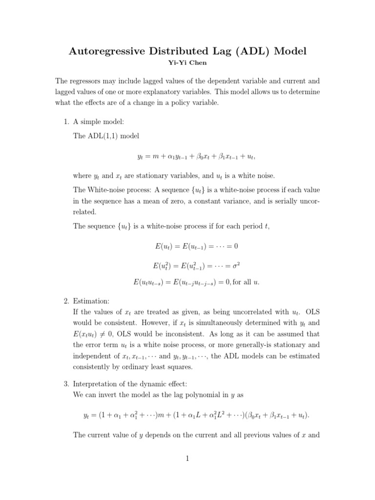 Autoregressive Distributed Lag (ADL) Model: Yi-Yi Chen | PDF