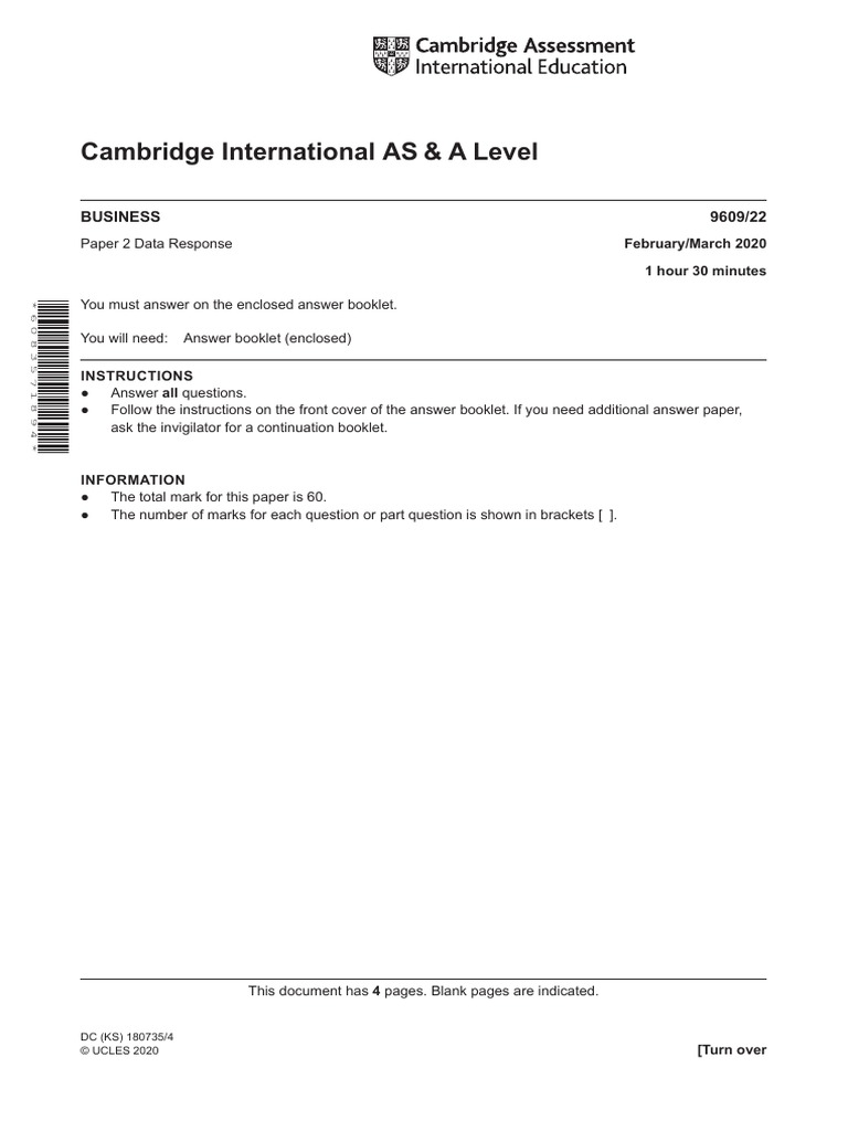 AS & A Level Business Paper 2 Data Response 9609 22 Mar 20 PDF