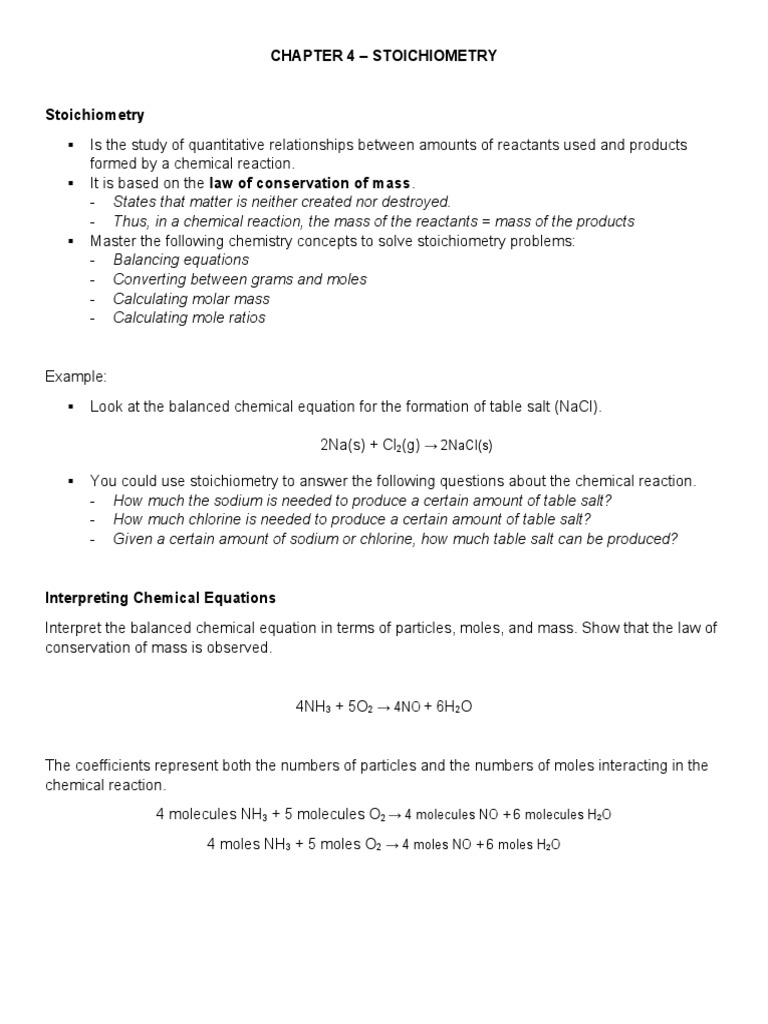 Chapter 4 - Stoichiometry | PDF