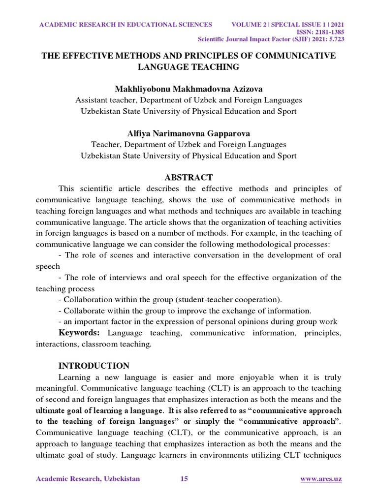 The Effective Methods and Principles of Communicative Language Teaching ...
