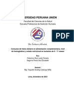 Universidad Peruana Unión: Facultad de Ciencias de La Salud Escuela Profesional de Nutrición Humana