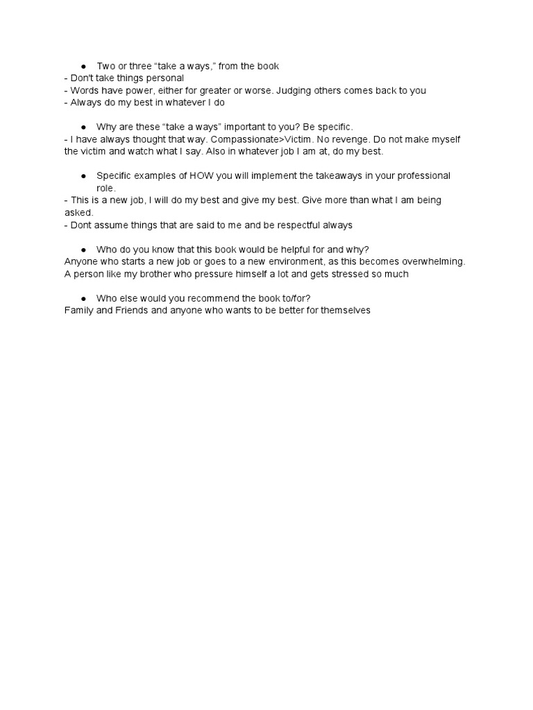 Mini Book Report On "The Four Agreements PDF