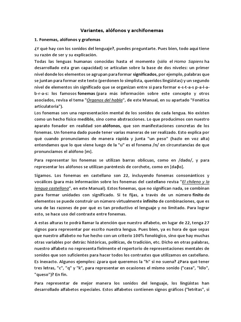 Alófonos y Archifonemas en Español | PDF | Fonema | Vocal