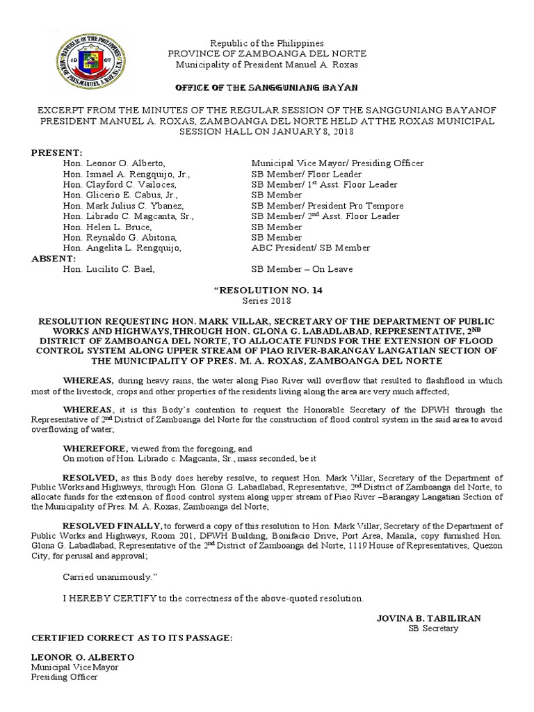 Flood Control Funding Request in Roxas | PDF | Government | Philippines