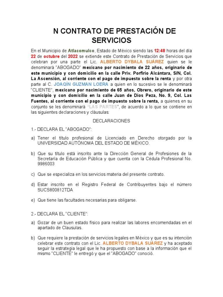 Contrato De Prestación De Servicios Profesionales Pdf México 