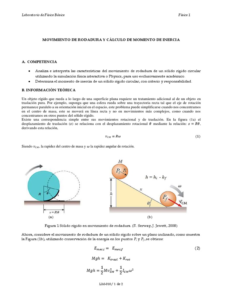 Movimiento de Rodadura y Momento de Inercia | PDF | Física Aplicada e ...