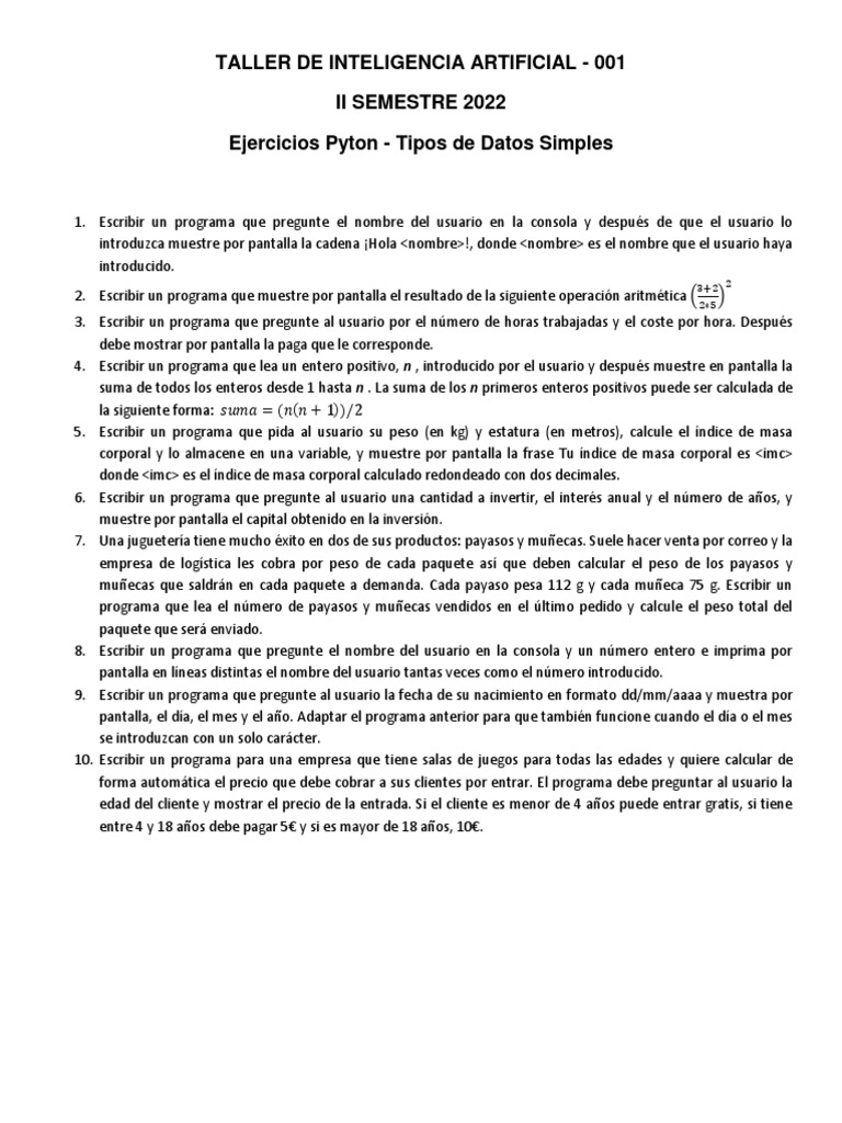 Ejercicios de Python para Principiantes | PDF | Informática