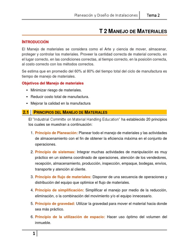 Principios del Manejo de Materiales | PDF | Máquina elevadora | Calidad ...