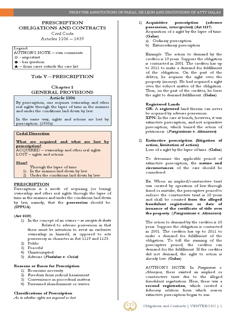 Prescription, Obligations and Contracts (Paras, de Leon, Galas, Case