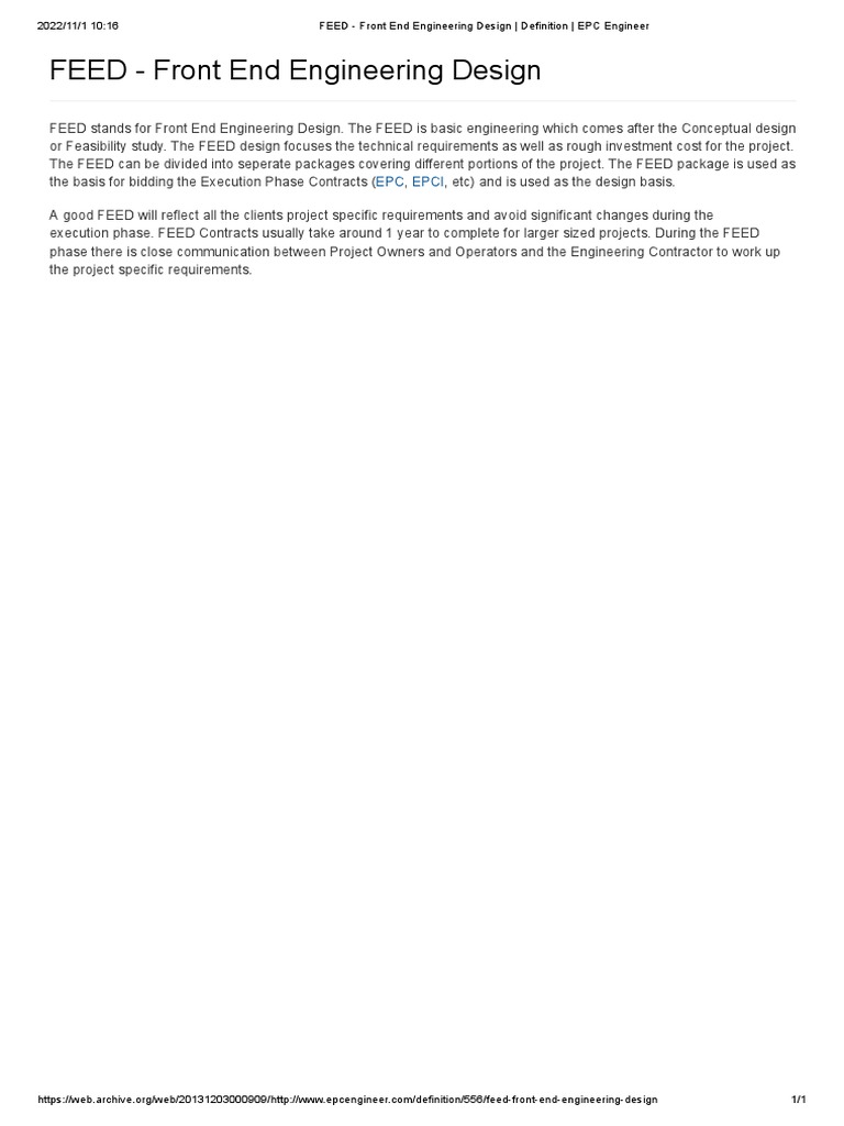 Feed front end engineering design definition epc engineer pdf