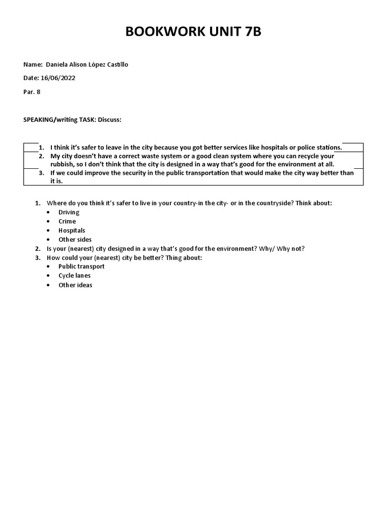 NO BOOK WORK UNIT 7B Classwork No R PDF