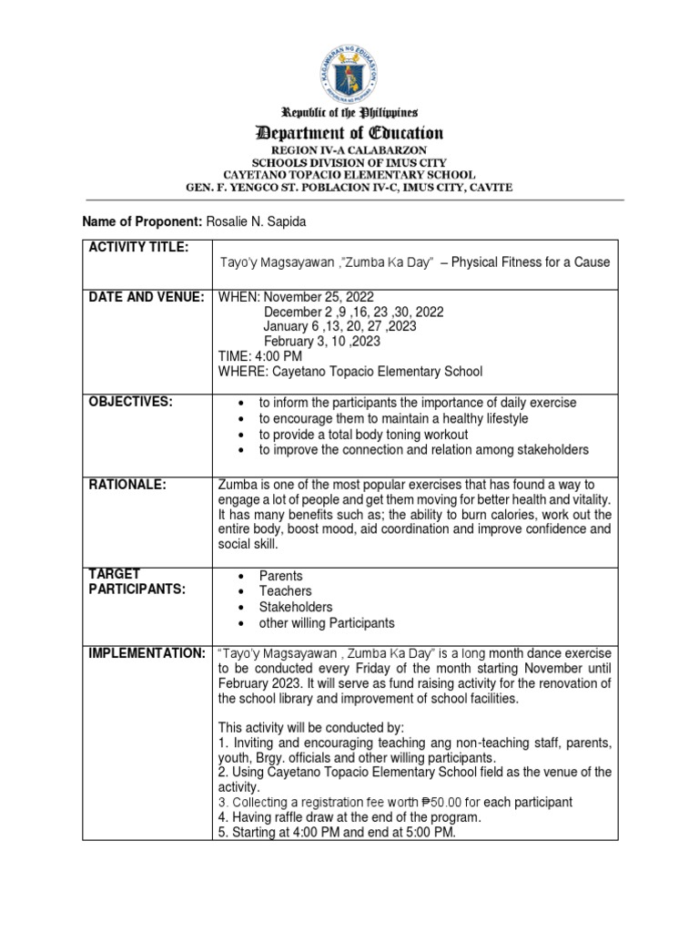 Project Zumba Proposal Spta PDF