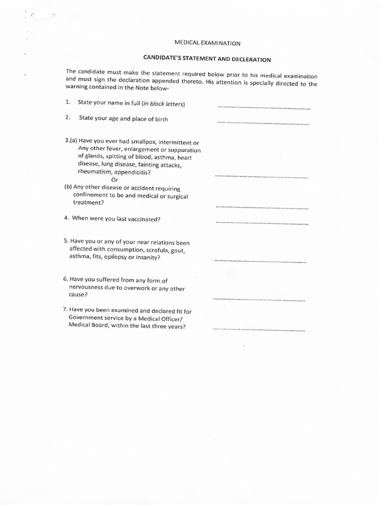 Form Medical Examination | PDF