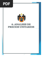 Análisis de precios unitarios de proyecto de mejoramiento vial