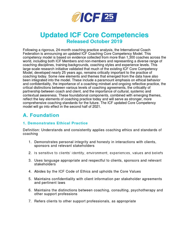 ICF Core Competencies Updated | PDF | Empathy | Emotions