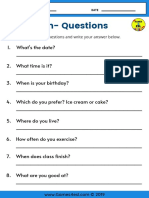 WH Questions Worksheet Read and Write