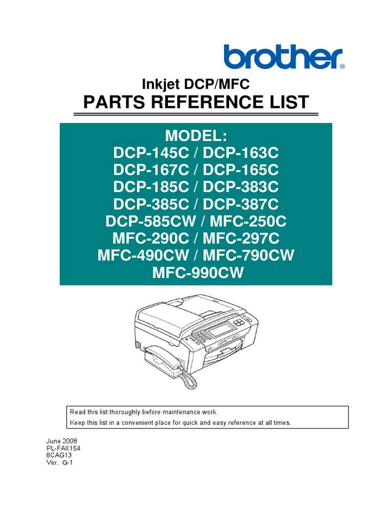 Parts reference list for inkjet dcp mfc models comprehensive catalog