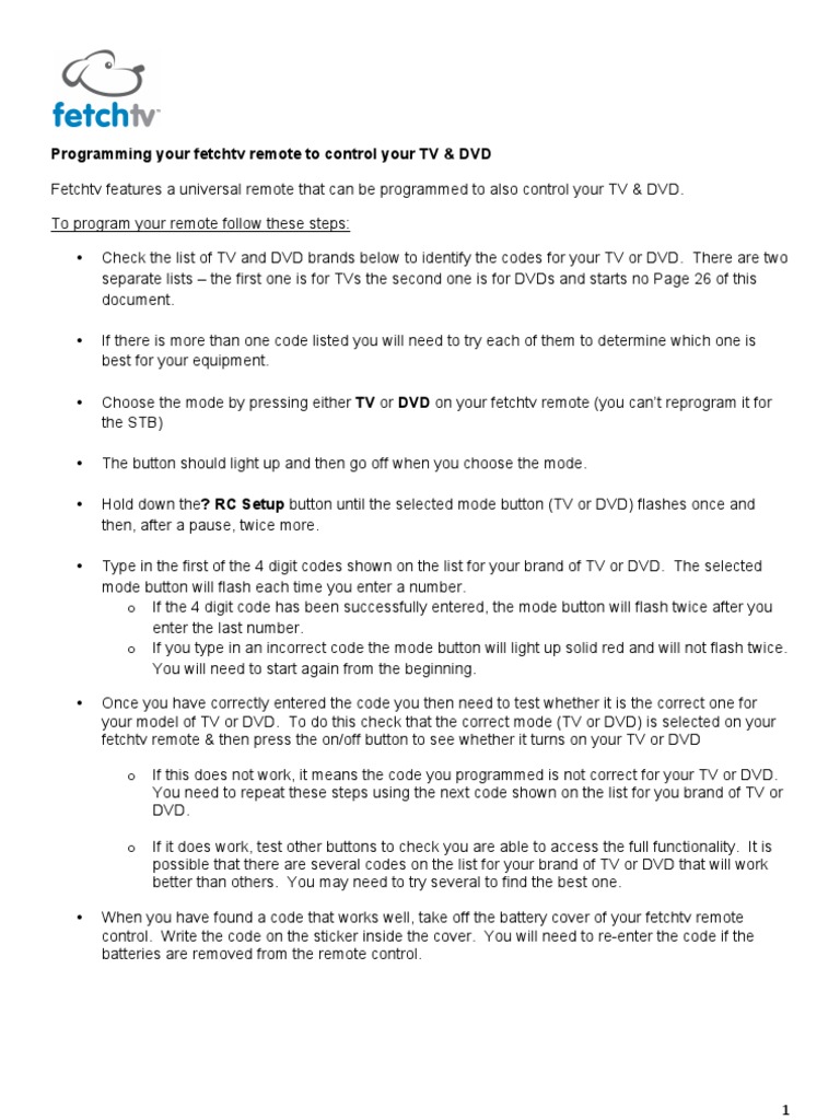 Fetchtv Universal Remote Info | PDF | Television | Dvd