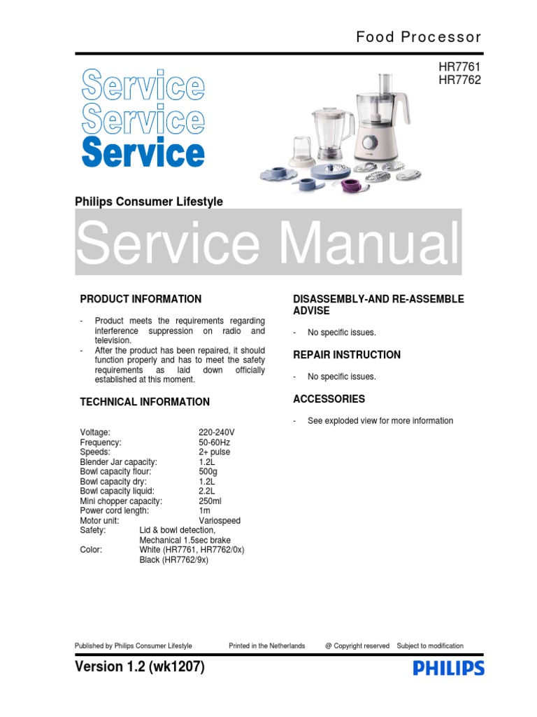 Philips hr7761 hr7762 Food Processor PDF Food Processor Blender