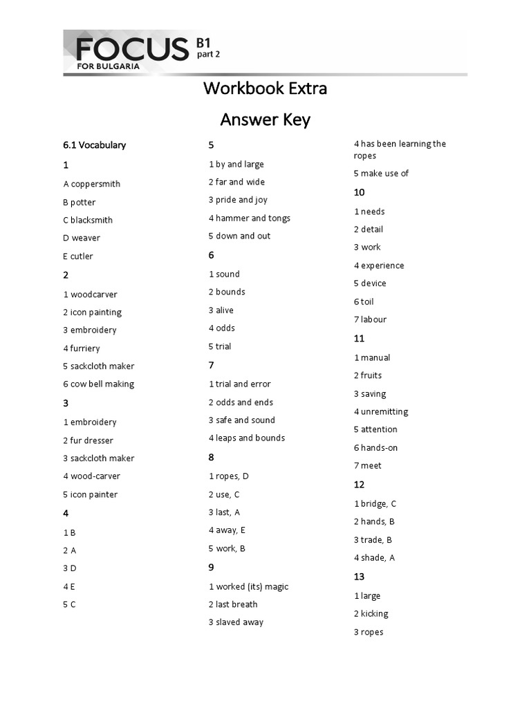 Focus B1 Part 2 WB Extra Answer Key | PDF