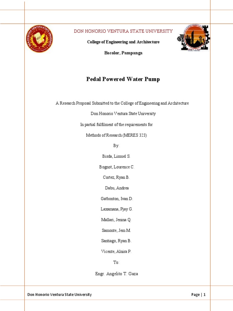 Pedal-Powered Water Pump Proposal | PDF | Pump | Mechanical Engineering