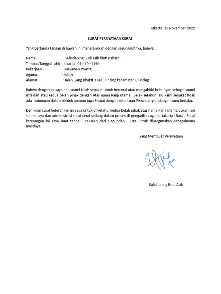Contoh Surat Cerai | PDF
