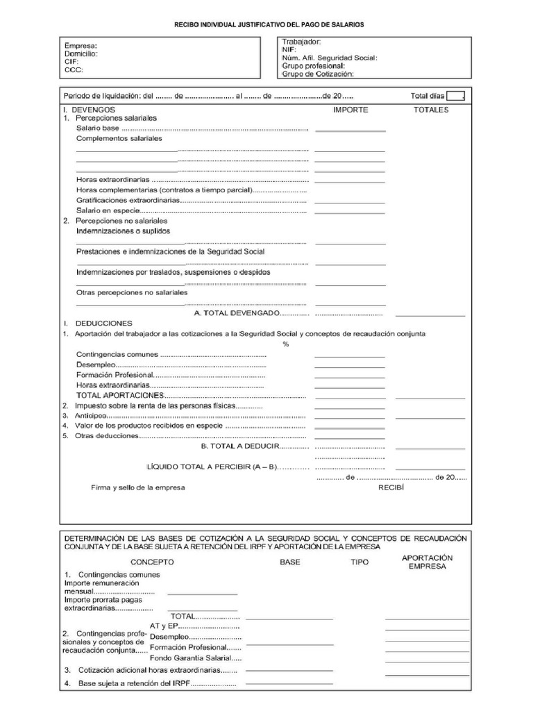 Plantilla de Nómina para Imprimir | PDF