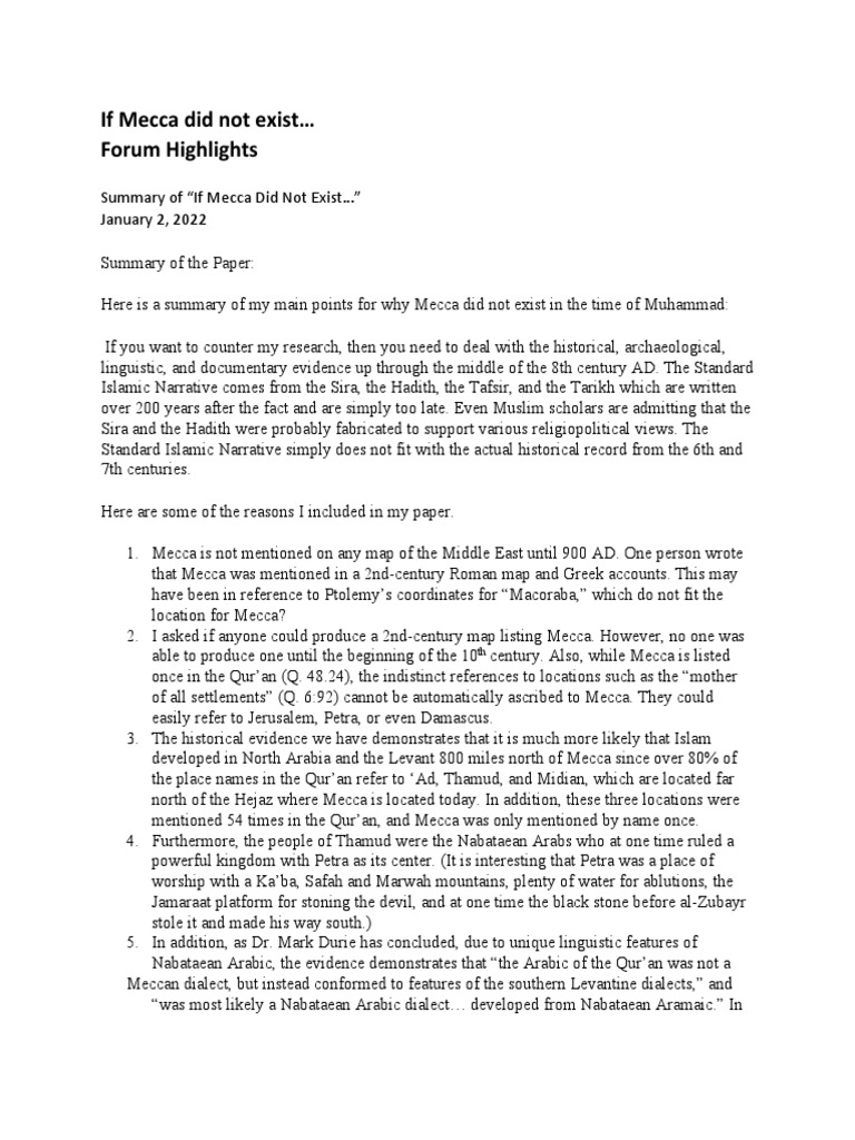 If-Mecca-did-not-exist Forum-Highlights | PDF | Mecca | Muhammad