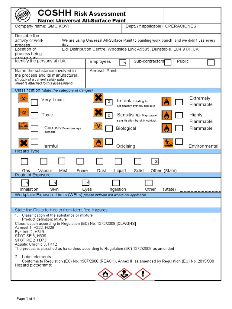 GMC COSHH Universal Spray Paint Gloss PDF Waste Waste Management
