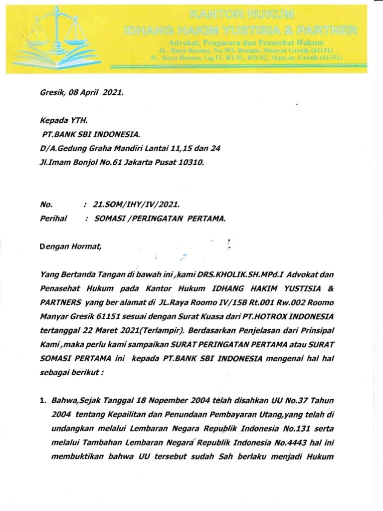 Surat Somasi Satu | PDF