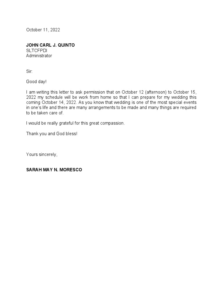 Work From Home LETTER | PDF