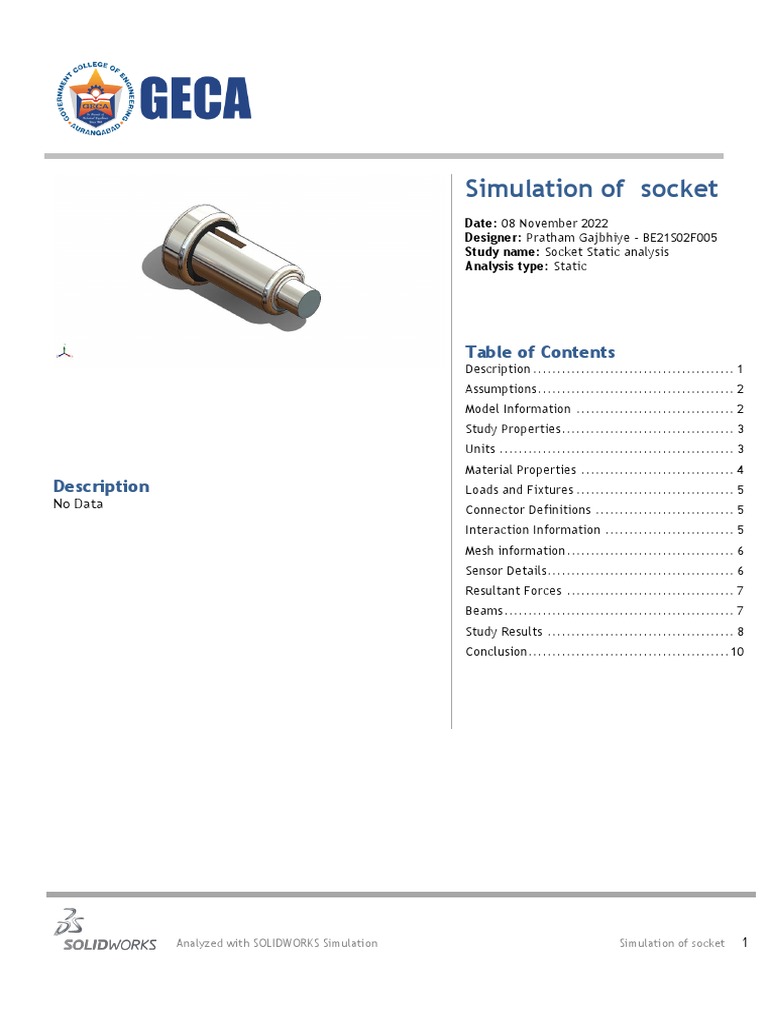 Static Structural Analysis On Socket | PDF | Strength Of Materials ...