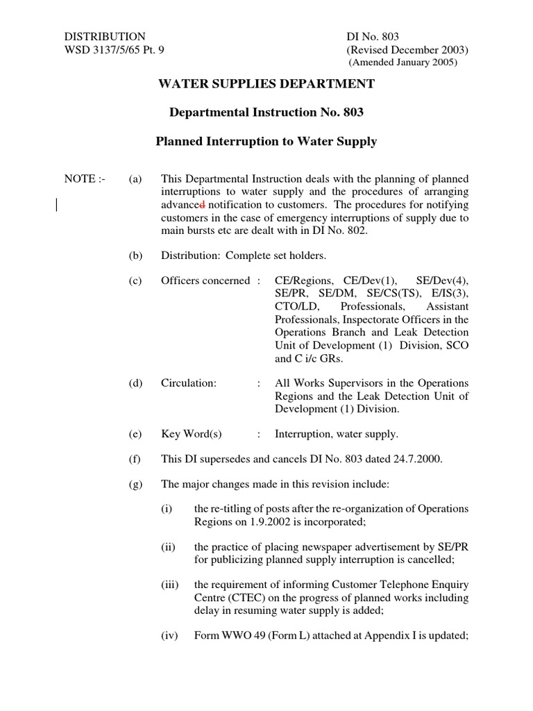 Planned Water Supply Interruptions | PDF