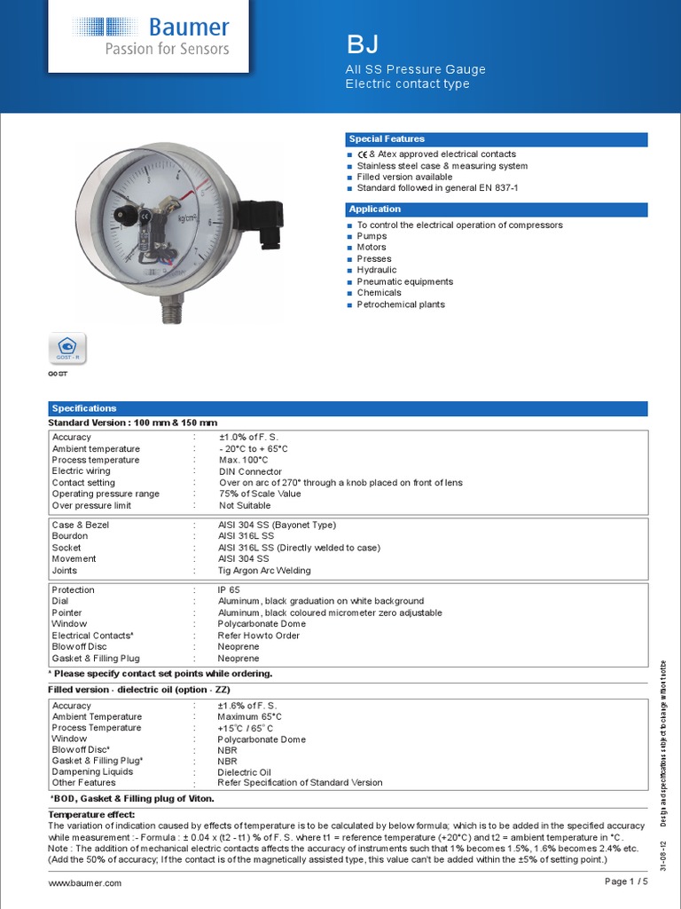 All Ss Pressure Gauge Electric Contact Type PDF Electrical Connector Pressure Measurement