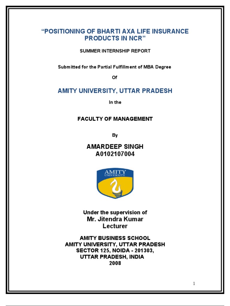 Bharti AXA Life Insurance Positioning Study | PDF | Insurance | Life ...