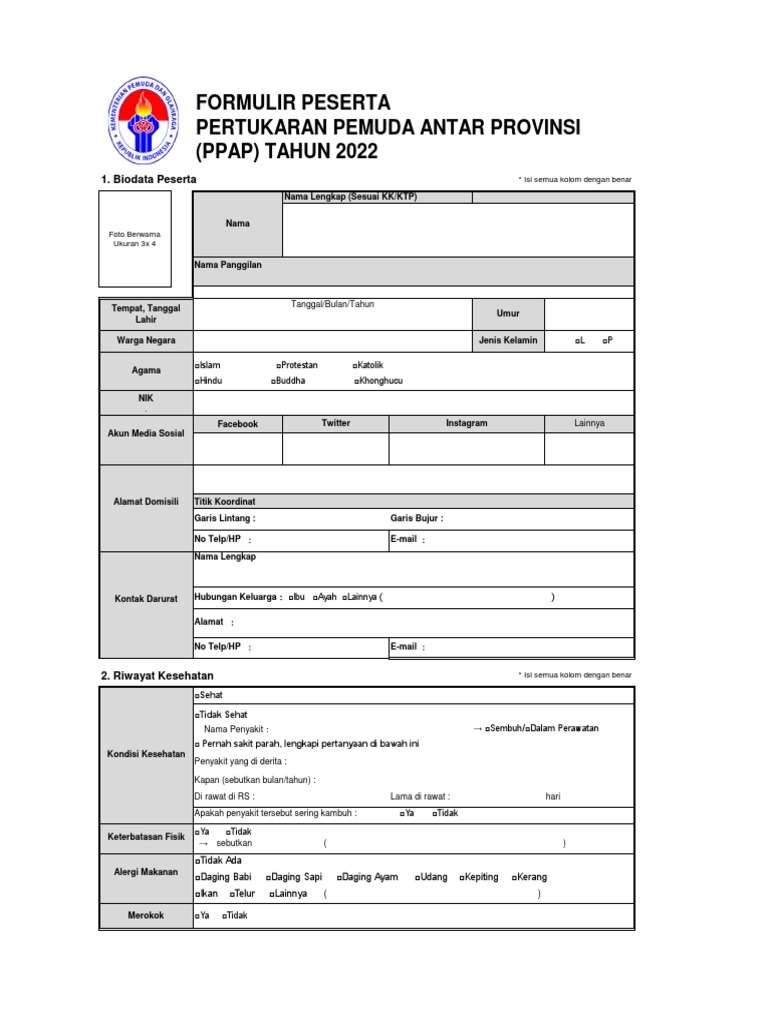 Formulir PPAP 2022 Peserta | PDF