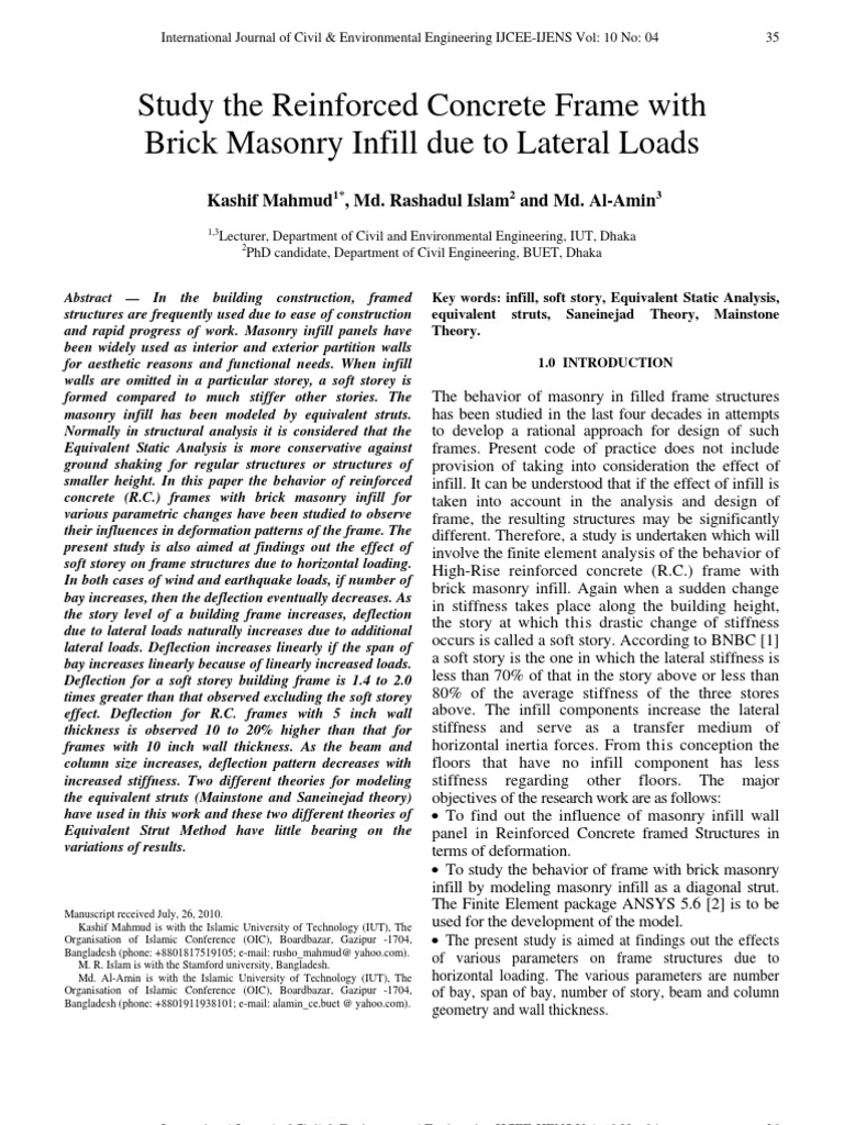 Effects of Masonry Infill on R.C. Frames | PDF | Beam (Structure ...