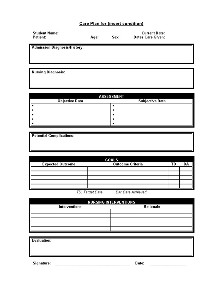 Care Plan Template for Nursing | PDF