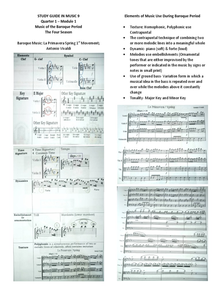 STUDY GUIDE IN MUSIC 9 Quarter 1 PDF Pachelbel's Canon Baroque Music