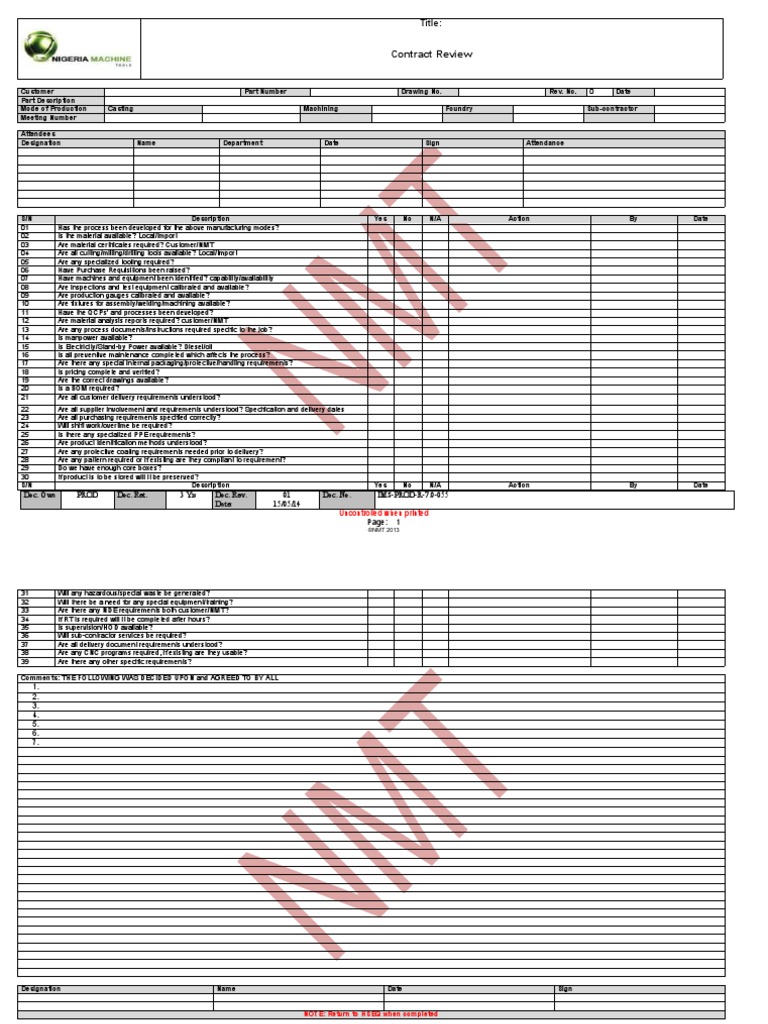 Contract Review Form | PDF | Machining | Calibration