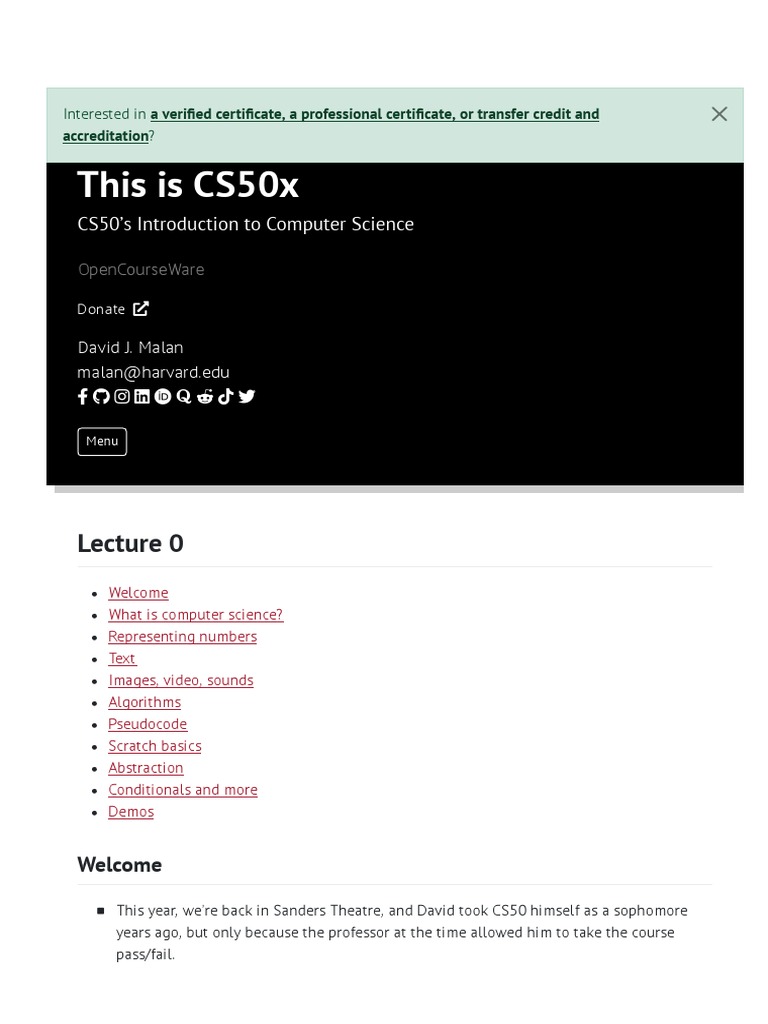 CS50x: Intro to Computer Science | PDF | Bit | Byte