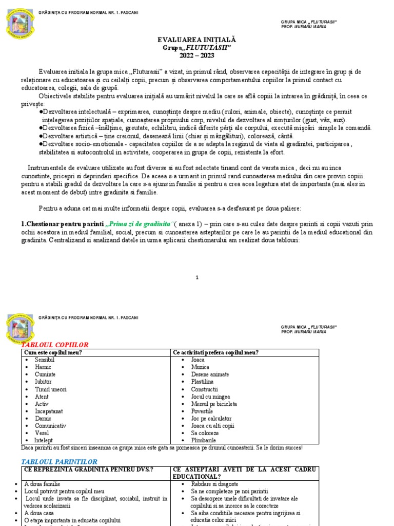 Evaluare Initiala Grupa Mica 2022 | PDF