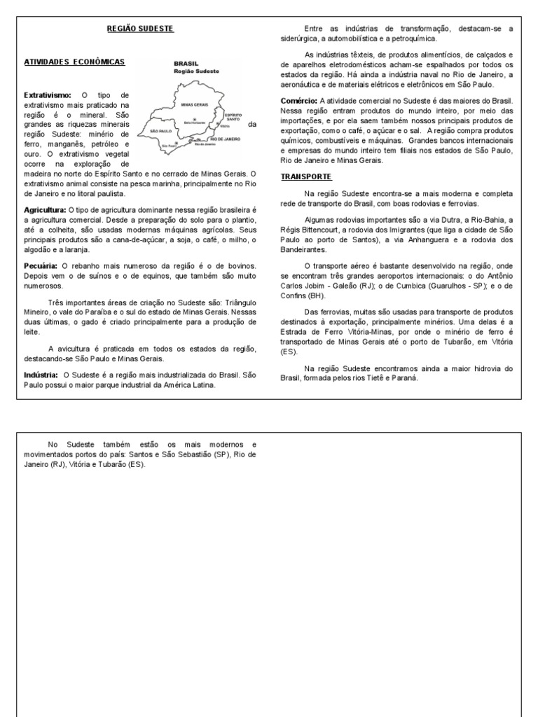 Atividades Econômicas da Região Sudeste | PDF | Brasil | Economias